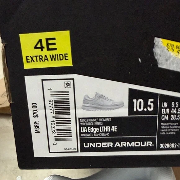 Extra wide!! 4E Under Armour Edge Lthr white Athletic Sneakers - Picture 7 of 14